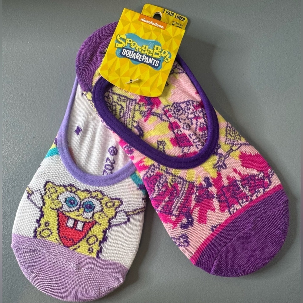 Bioworld Nickelodeon SpongeBob squarepants 2 pack of sock liners vibrant unisex